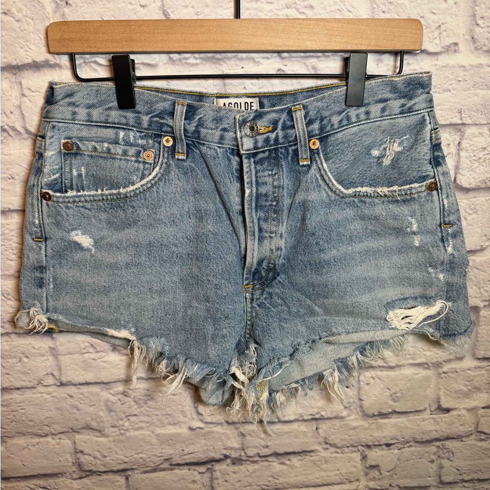 AGOLDE PARKER VINTAGE CUT OFF SHORT distressed‎ denim size 28 button fly